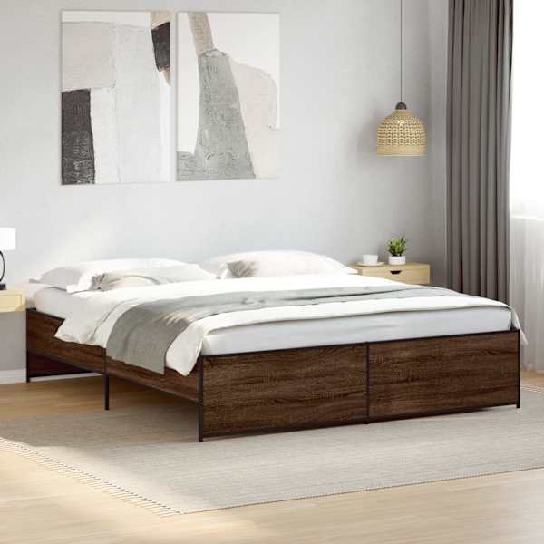 Voodiraam, pruun tamm, 200 × 200 cm, tehispuit — mudel 3279871