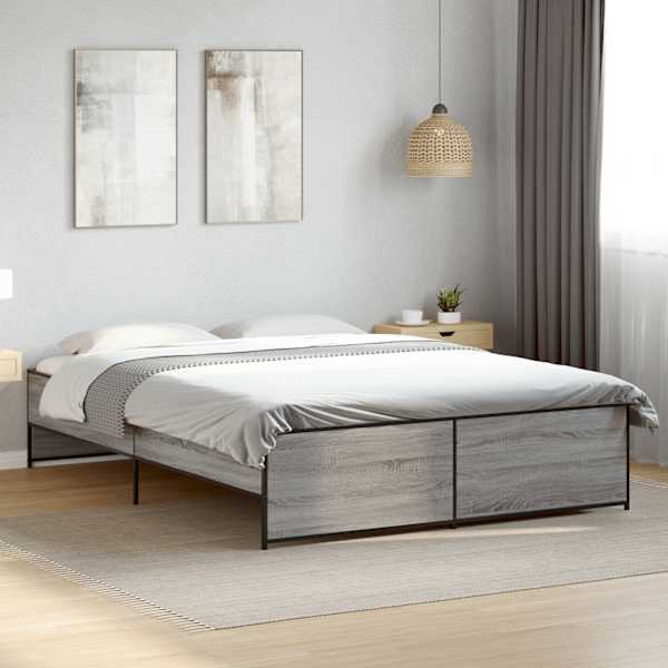 Voodiraam, hall sonoma tamm, 150 × 200 cm, tehispuit — mudel 3279885