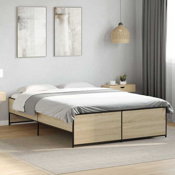 Voodiraam, sonoma tamm, 135 × 190 cm, tehispuit — mudel 3279903