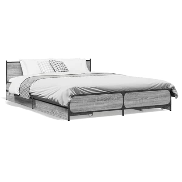 Sahtlitega voodiraam, hall sonoma tamm, 135 × 190 cm, tehispuit