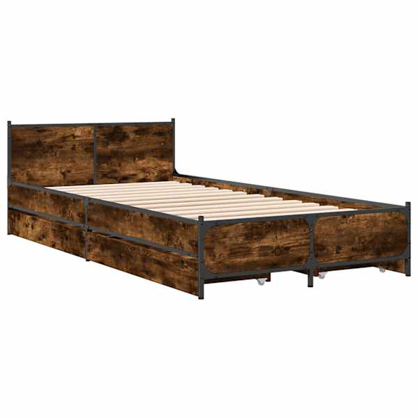 Sahtlitega voodiraam, suitsutatud tamm, 75 × 190 cm, tehispuit