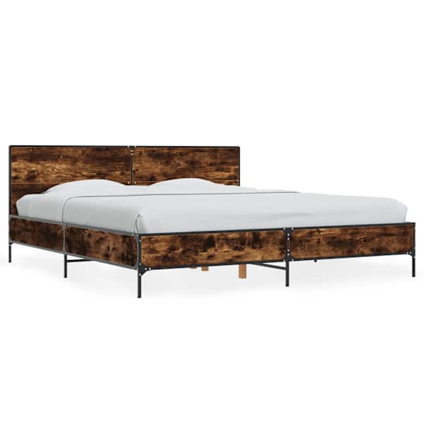 Voodiraam, suitsutatud tamm, 200 × 200 cm, tehispuit — mudel 3280019