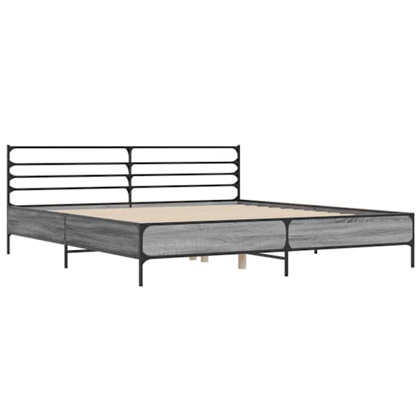 Voodiraam, hall sonoma tamm, 200 × 200 cm, tehispuit — mudel 3280065