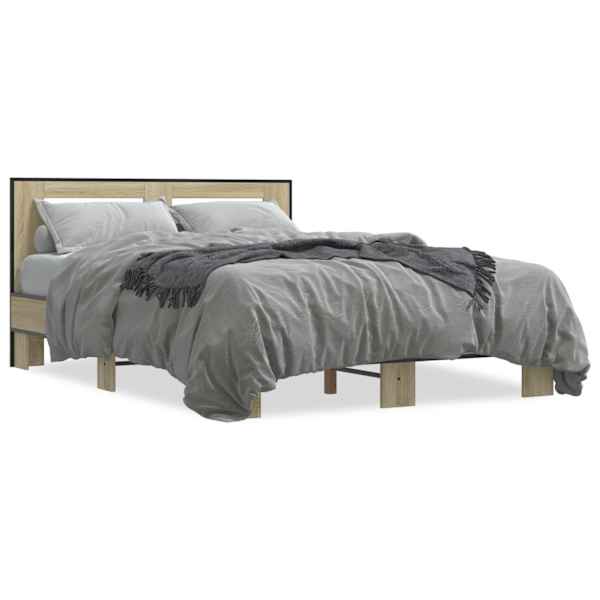 Voodiraam, sonoma tamm, 140 × 200 cm, tehispuit — mudel 3280103
