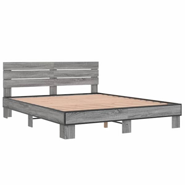 Voodiraam, hall sonoma tamm, 150 × 200 cm, tehispuit — mudel 3280145