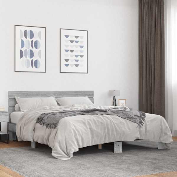 Voodiraam, hall sonoma tamm, 150 × 200 cm, tehispuit — mudel 3280145