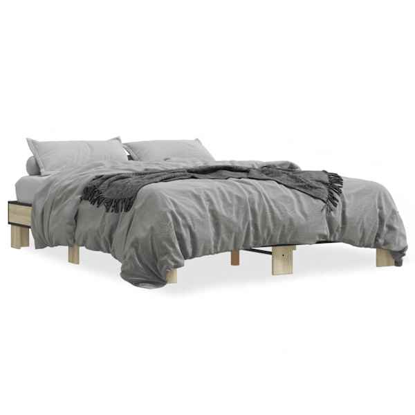 Voodiraam, sonoma tamm, 150 × 200 cm, tehispuit — mudel 3280233