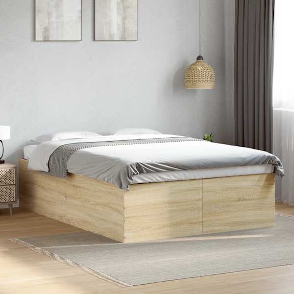 Voodiraam, sonoma tamm, 120 × 200 cm, tehispuit — mudel 3280932