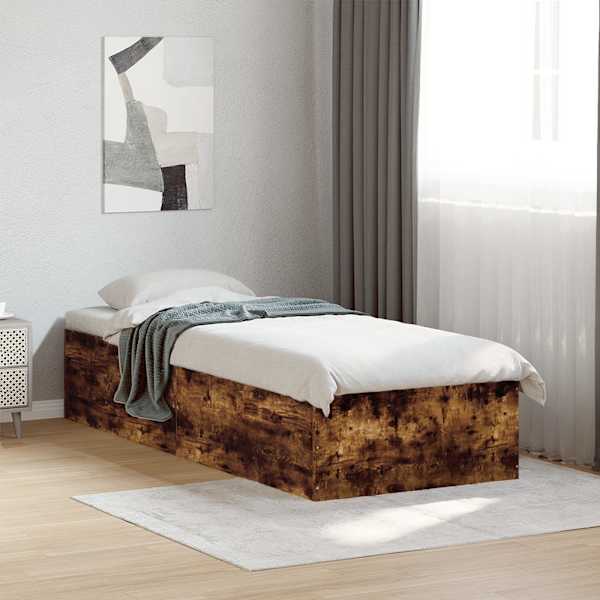 Voodiraam, suitsutatud tamm, 100 × 200 cm, tehispuit — mudel 3281053