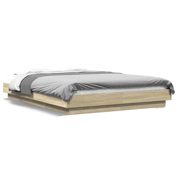 LED-valgustusega voodiraam, sonoma tamm, 120 × 190 cm, tehispuit — mudel 3281142