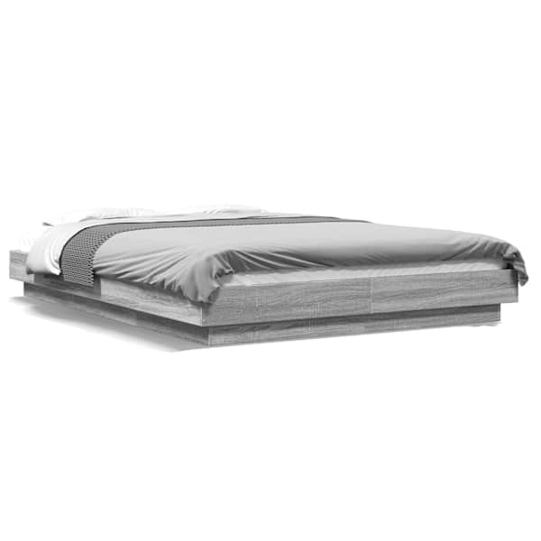 LED-valgustusega voodiraam, hall sonoma tamm, 120 × 190 cm, tehispuit — mudel 3281145