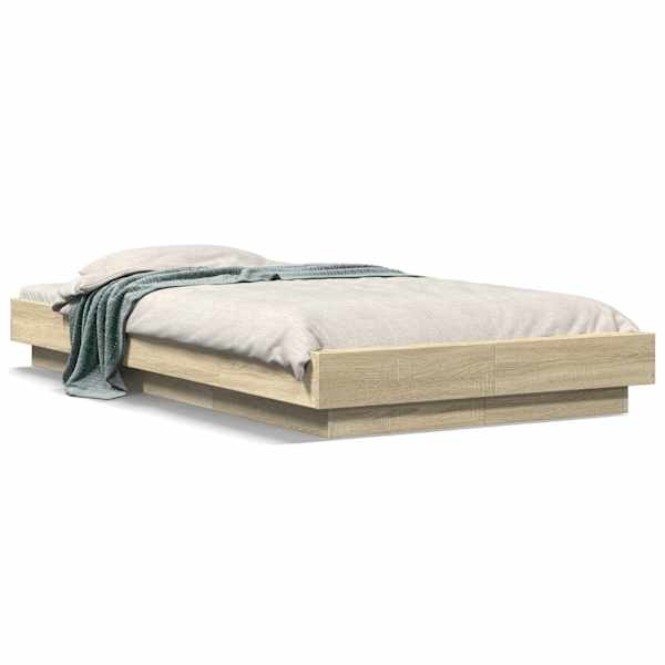 LED-valgustusega voodiraam, sonoma tamm, 90 × 190 cm, tehispuit — mudel 3281149