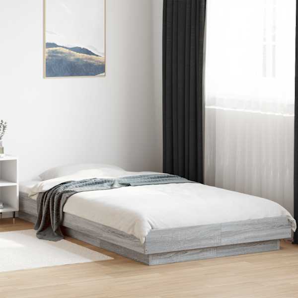Voodiraam, hall sonoma tamm, 100 × 200 cm, tehispuit — mudel 3281208