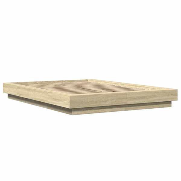 Voodiraam, sonoma tamm, 135 × 190 cm, tehispuit — mudel 3281226