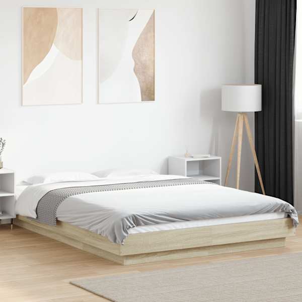 Voodiraam, sonoma tamm, 135 × 190 cm, tehispuit — mudel 3281226