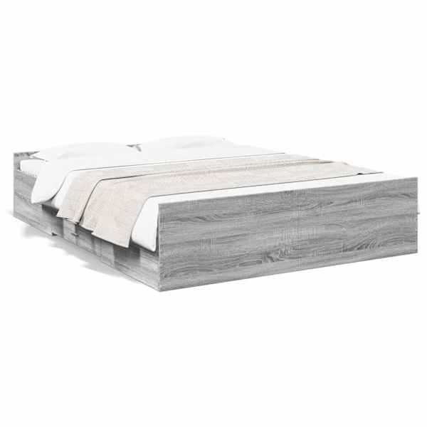 Sahtlitega voodiraam, hall sonoma tamm, 160 × 200 cm, tehispuit — mudel 3280284