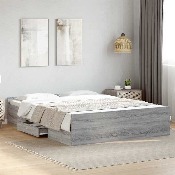 Sahtlitega voodiraam, hall sonoma tamm, 160 × 200 cm, tehispuit — mudel 3280284