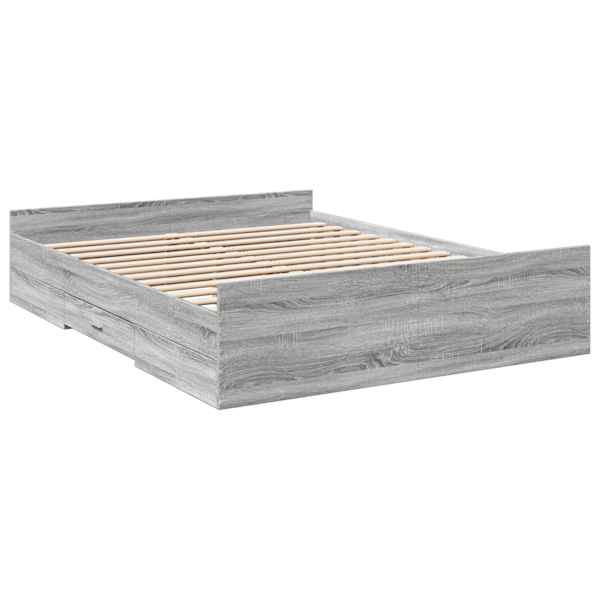 Sahtlitega voodiraam, hall sonoma tamm, 150 × 200 cm, tehispuit — mudel 3280291