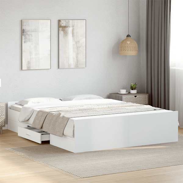 Sahtlitega voodiraam, valge, 140 × 200 cm — mudel 3280293