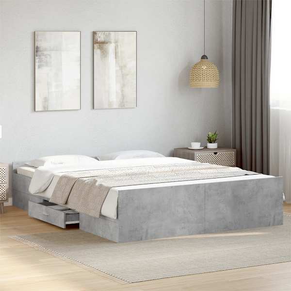 Sahtlitega voodiraam, betoonhall, 140 × 200 cm, tehispuit — mudel 3280296