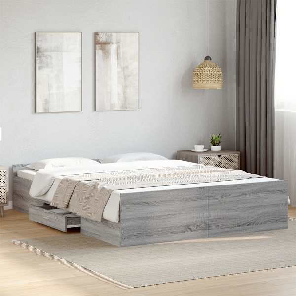 Sahtlitega voodiraam, hall sonoma tamm, 140 × 200 cm, tehispuit — mudel 3280298