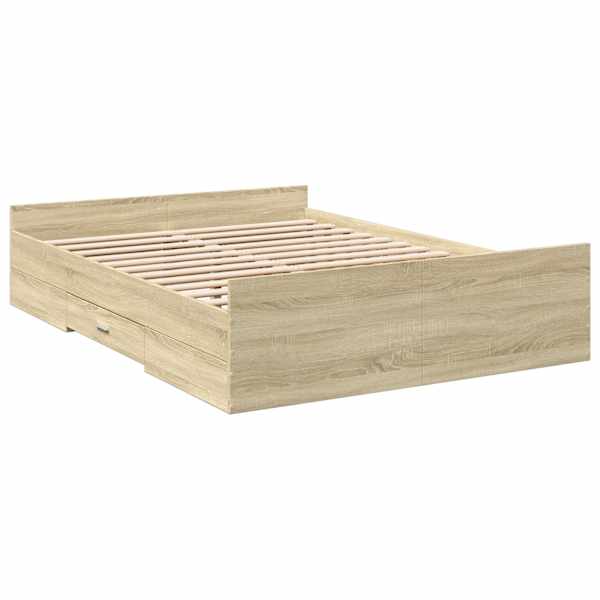 Sahtlitega voodiraam, sonoma tamm, 140 × 190 cm, tehispuit — mudel 3280309