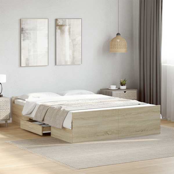 Sahtlitega voodiraam, sonoma tamm, 140 × 190 cm, tehispuit — mudel 3280309