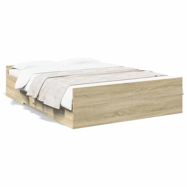 Sahtlitega voodiraam, sonoma tamm, 120 × 190 cm, tehispuit — mudel 3280323