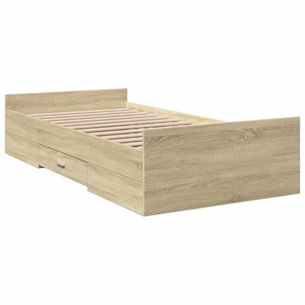 Sahtlitega voodiraam, sonoma tamm, 75 × 190 cm, tehispuit — mudel 3280351