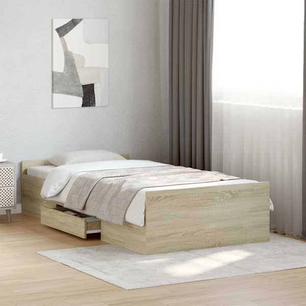 Sahtlitega voodiraam, sonoma tamm, 75 × 190 cm, tehispuit — mudel 3280351