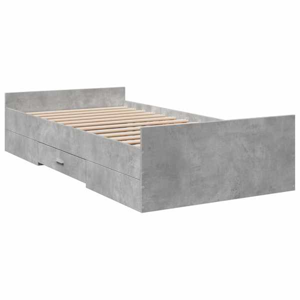 Sahtlitega voodiraam, betoonhall, 75 × 190 cm, tehispuit — mudel 3280352