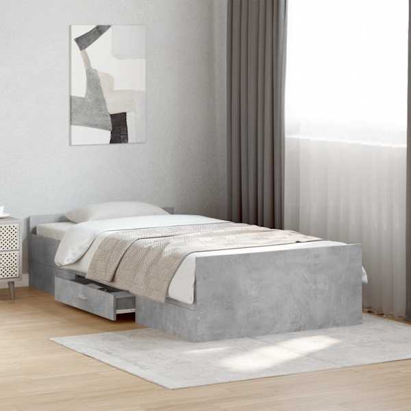 Sahtlitega voodiraam, betoonhall, 75 × 190 cm, tehispuit — mudel 3280352
