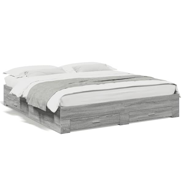 Sahtlitega voodiraam, hall sonoma tamm, 200 × 200 cm, tehispuit