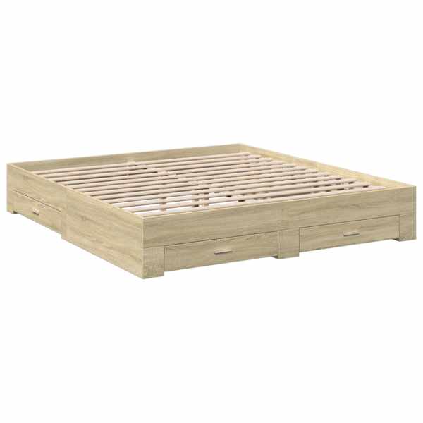 Sahtlitega voodiraam, sonoma tamm, 180 × 200 cm, tehispuit — mudel 3280365