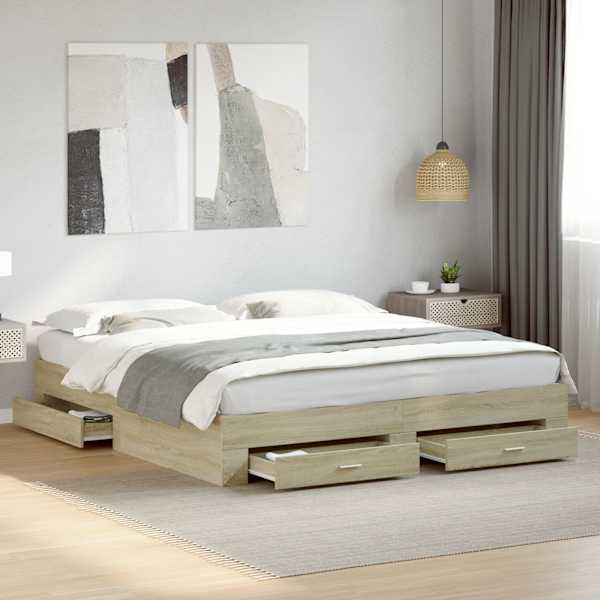 Sahtlitega voodiraam, sonoma tamm, 180 × 200 cm, tehispuit — mudel 3280365