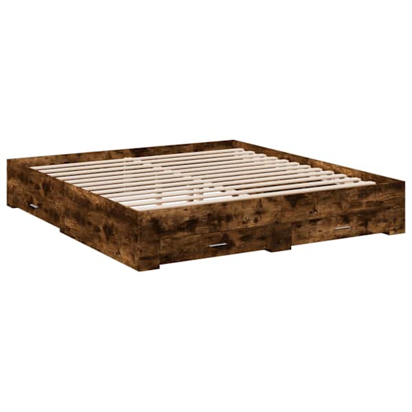Sahtlitega voodiraam, suitsutatud tamm, 180 × 200 cm, tehispuit — mudel 3280367