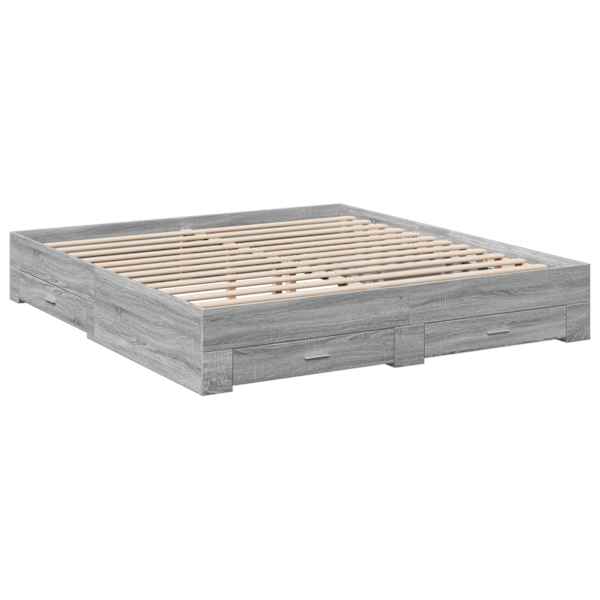 Sahtlitega voodiraam, hall sonoma tamm, 180 × 200 cm, tehispuit — mudel 3280368