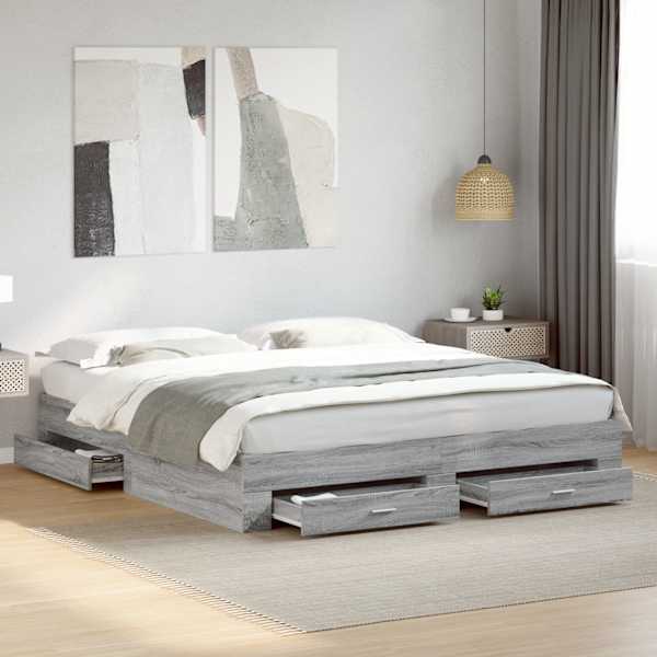 Sahtlitega voodiraam, hall sonoma tamm, 180 × 200 cm, tehispuit — mudel 3280368