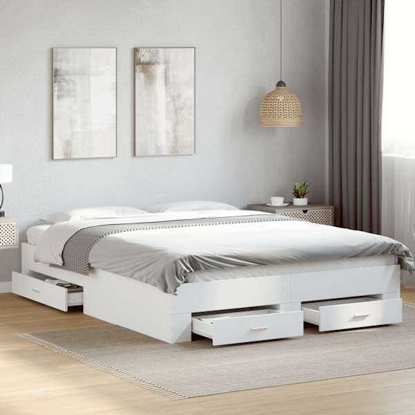 Sahtlitega voodiraam, valge, 160 × 200 cm — mudel 3280370