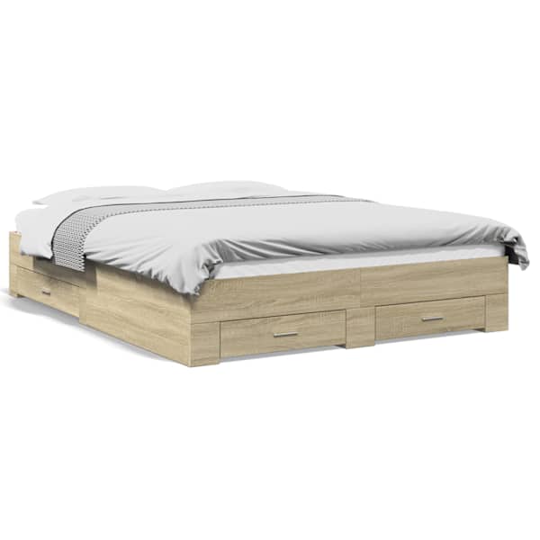 Sahtlitega voodiraam, sonoma tamm, 160 × 200 cm, tehispuit — mudel 3280372