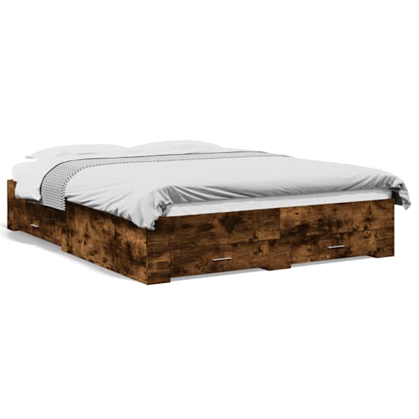 Sahtlitega voodiraam, suitsutatud tamm, 160 × 200 cm, tehispuit — mudel 3280374