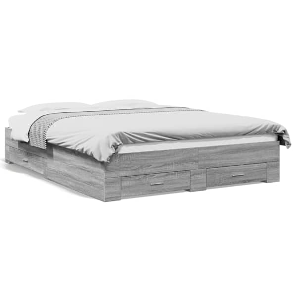 Sahtlitega voodiraam, hall sonoma tamm, 160 × 200 cm, tehispuit — mudel 3280375