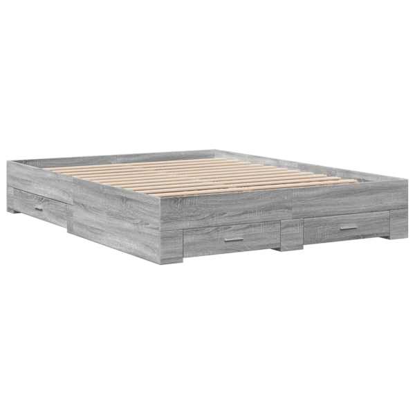 Sahtlitega voodiraam, hall sonoma tamm, 160 × 200 cm, tehispuit — mudel 3280375