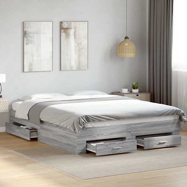 Sahtlitega voodiraam, hall sonoma tamm, 160 × 200 cm, tehispuit — mudel 3280375