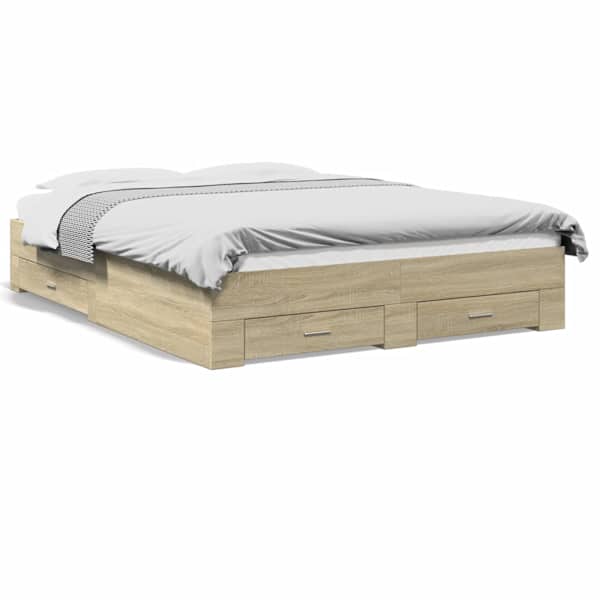 Sahtlitega voodiraam, sonoma tamm, 150 × 200 cm, tehispuit — mudel 3280379