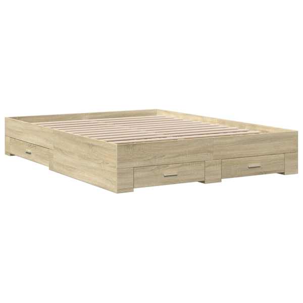 Sahtlitega voodiraam, sonoma tamm, 150 × 200 cm, tehispuit — mudel 3280379