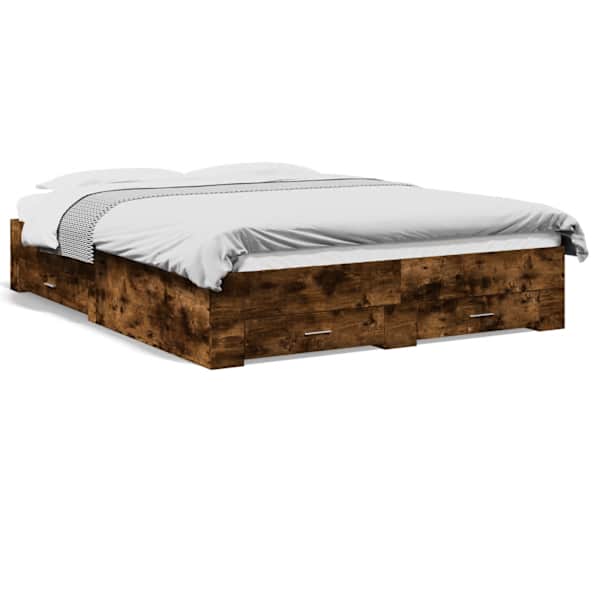 Sahtlitega voodiraam, suitsutatud tamm, 150 × 200 cm, tehispuit — mudel 3280381