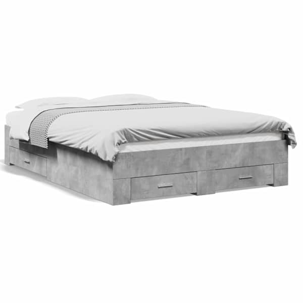 Sahtlitega voodiraam, betoonhall, 140 × 190 cm, tehispuit — mudel 3280401
