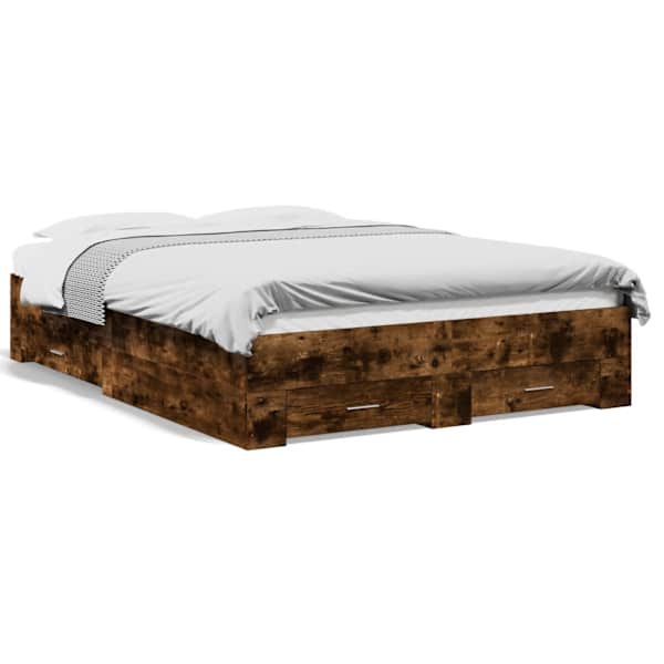 Sahtlitega voodiraam, suitsutatud tamm, 140 × 190 cm, tehispuit — mudel 3280402