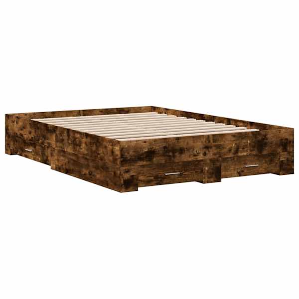 Sahtlitega voodiraam, suitsutatud tamm, 140 × 190 cm, tehispuit — mudel 3280402